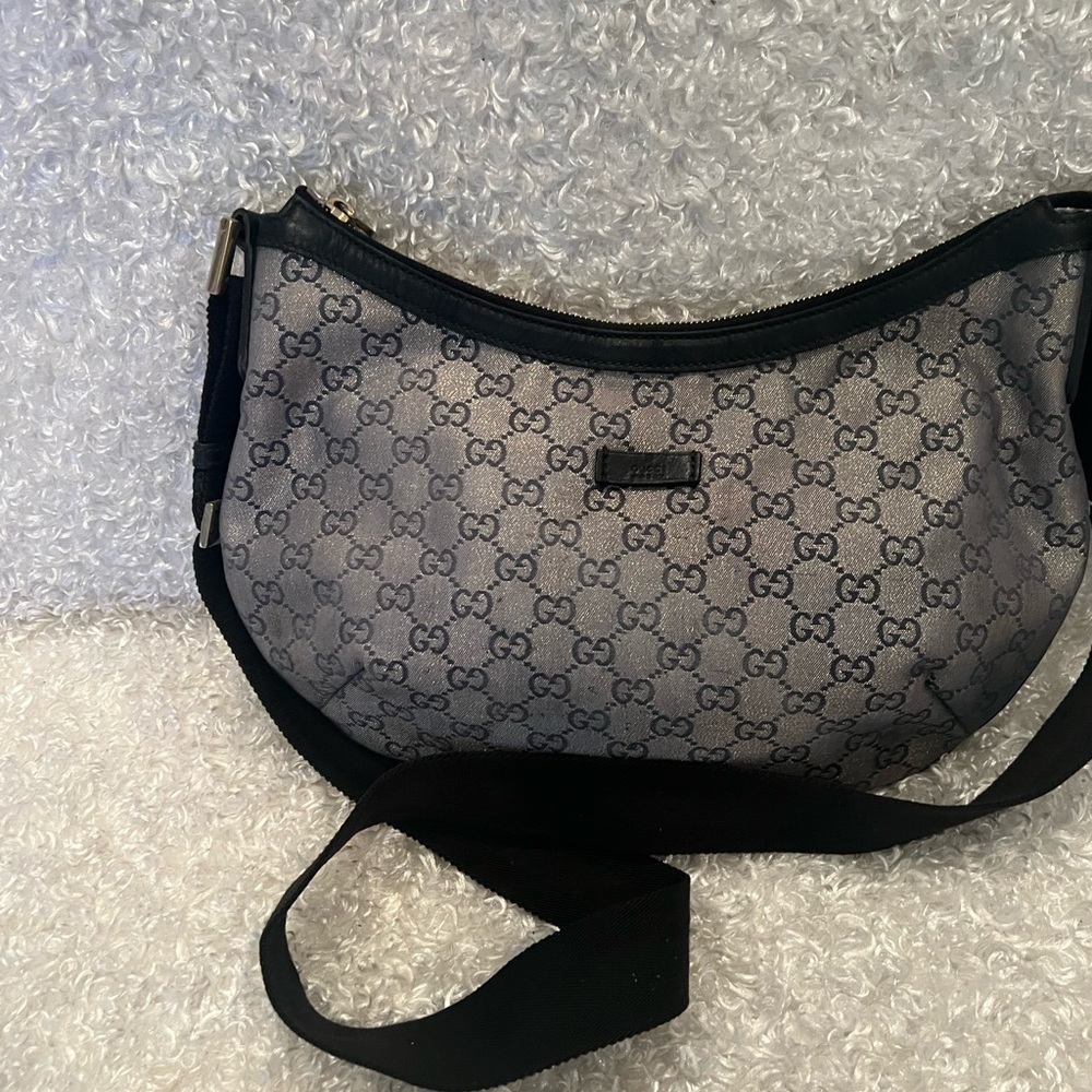 Gucci Navy GG Canvas Web Round Messenger Hobo Bag. - Picture 3 of 14